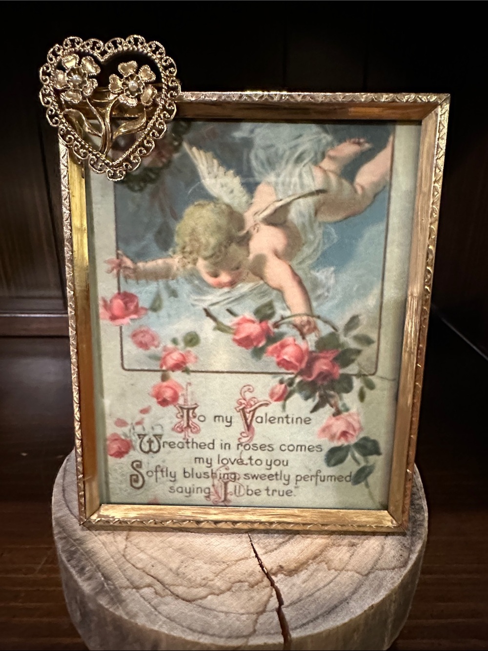 Gold Picture Frame with Vintage Valentine Art - Gold